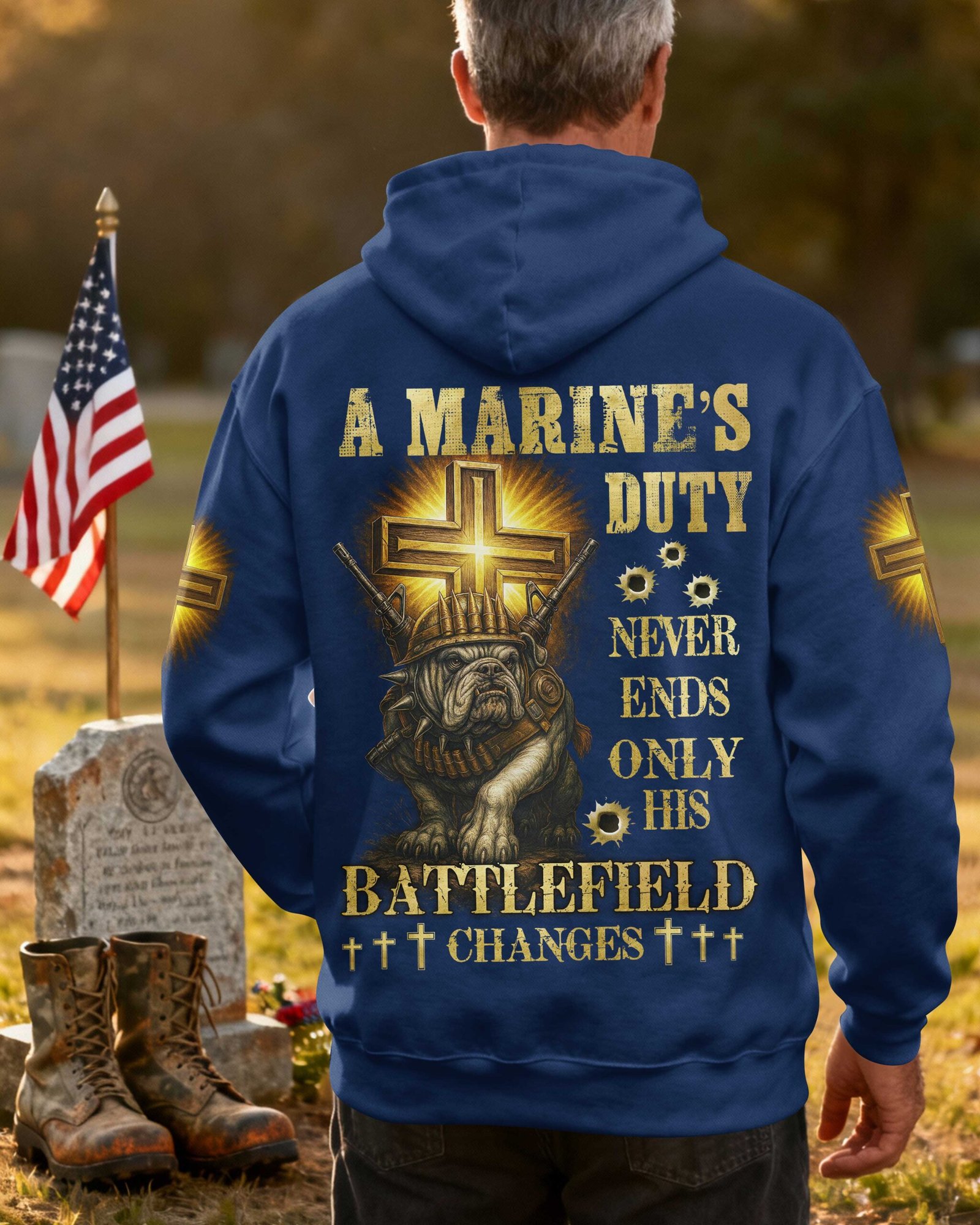 A Marine's Duty Never Ends Only His Battlefield Changes Hoodie - Image 8