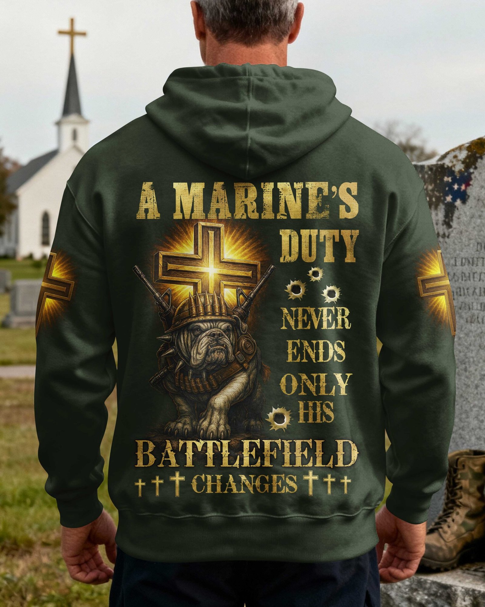 A Marine's Duty Never Ends Only His Battlefield Changes Hoodie - Image 3