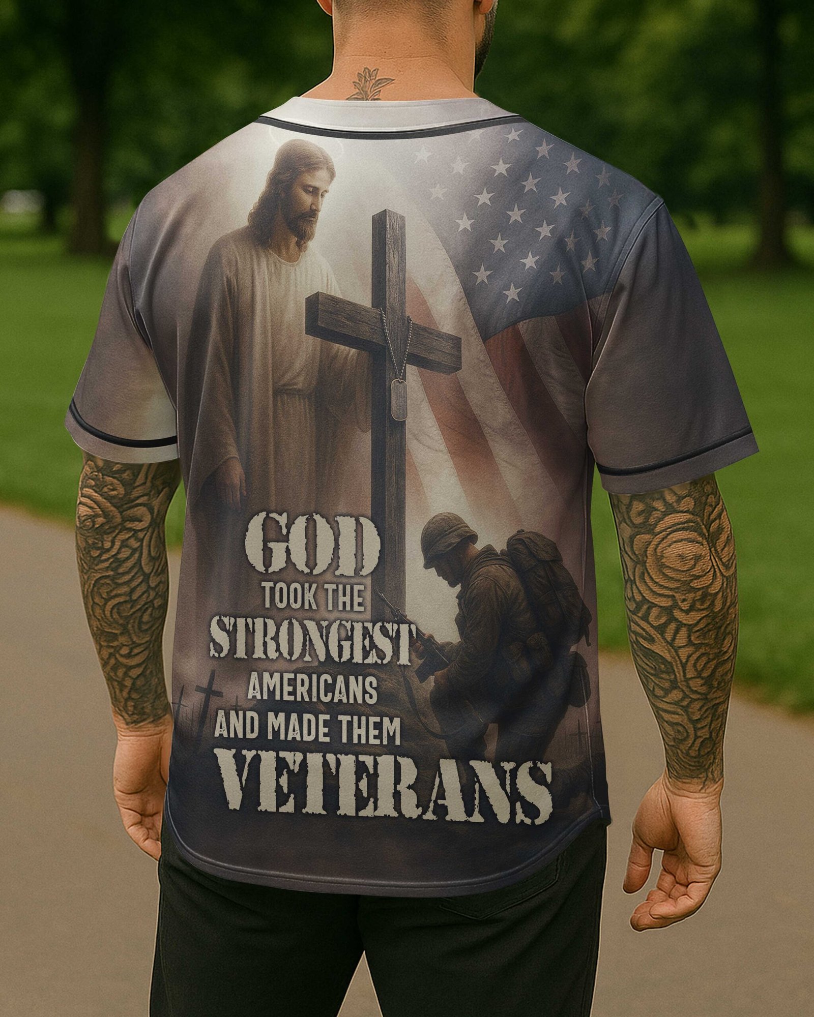 God Took The Strongest Americans All Over Print Jersey - Image 3