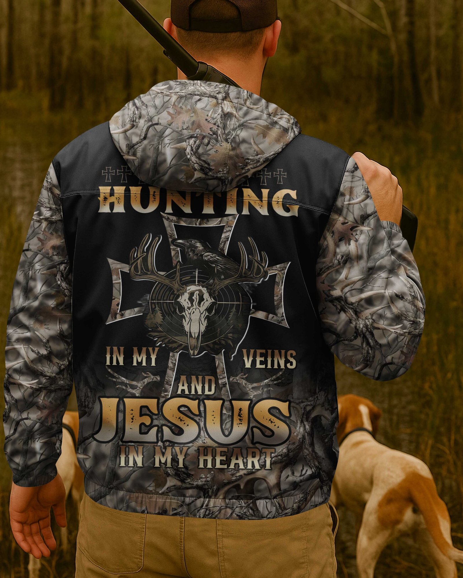 Hunting In My Veins And Jesus In My Heart All Over Print Outdoor Jacket - Image 3