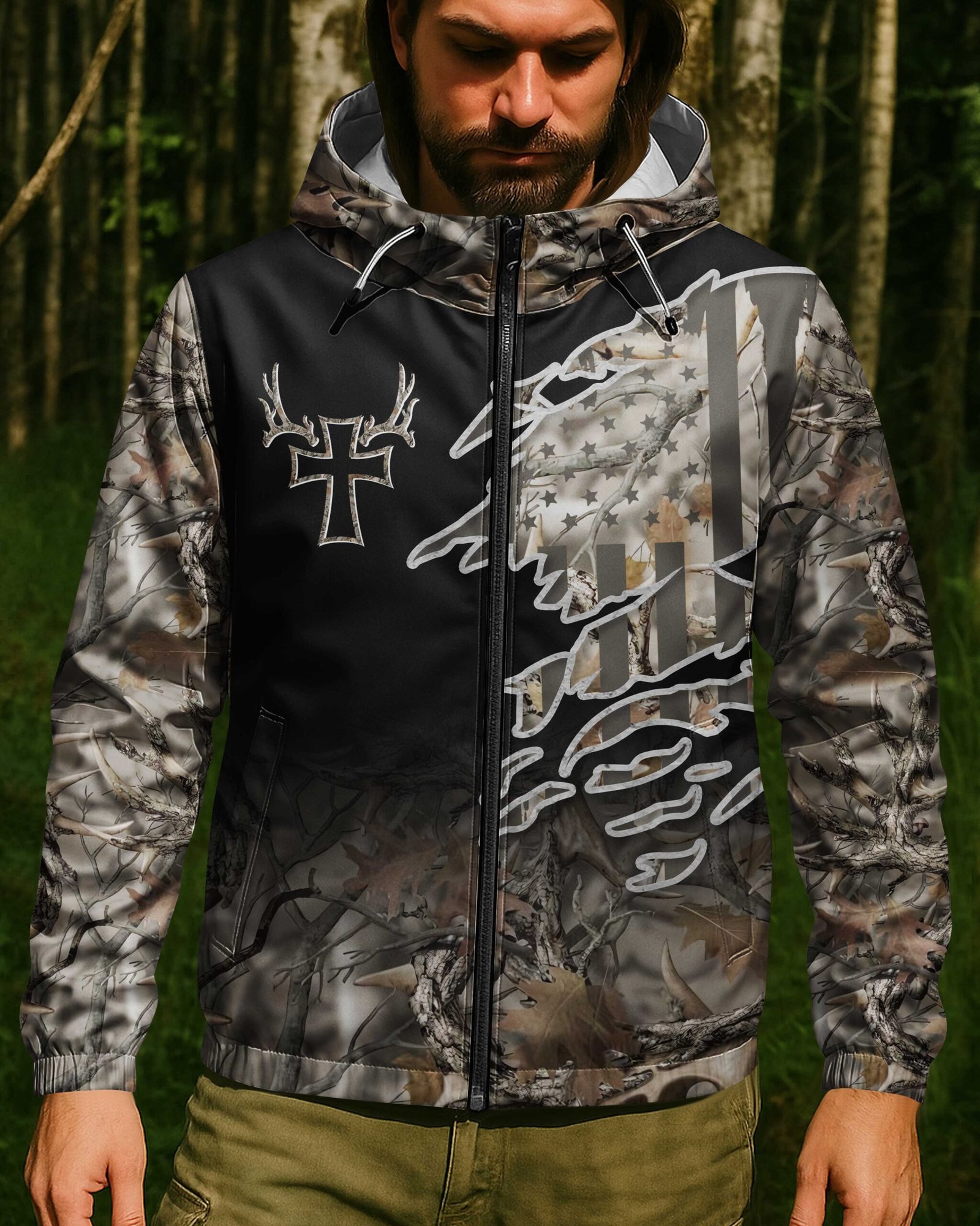 Hunting In My Veins And Jesus In My Heart All Over Print Outdoor Jacket - Image 4