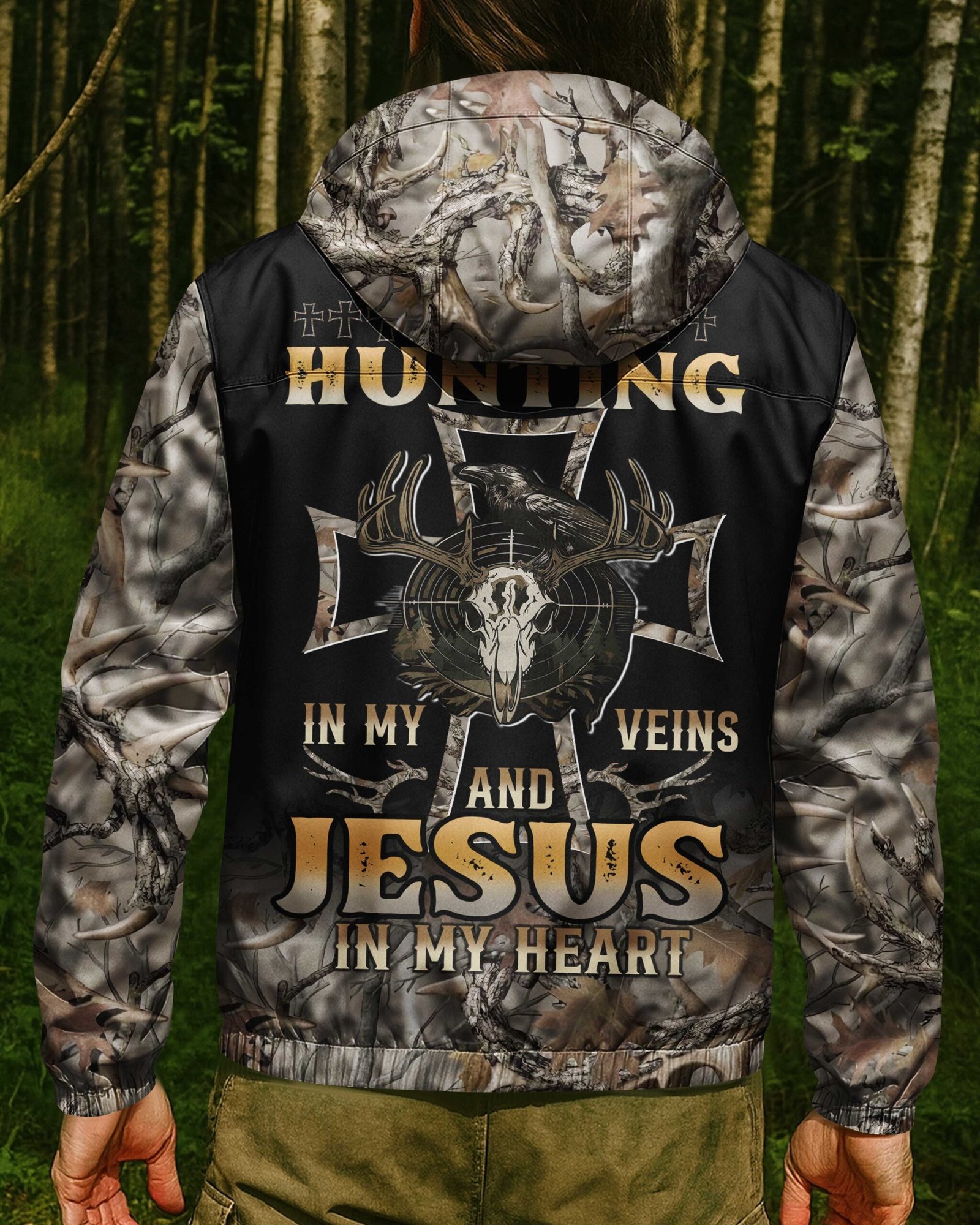 Hunting In My Veins And Jesus In My Heart All Over Print Outdoor Jacket - Image 5
