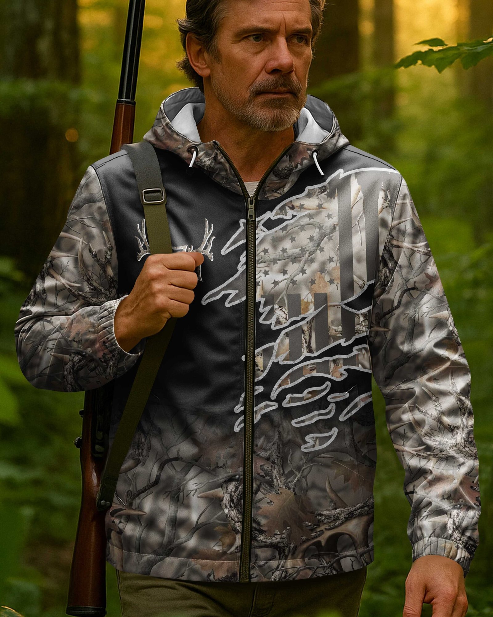 Hunting In My Veins And Jesus In My Heart All Over Print Outdoor Jacket - Image 2