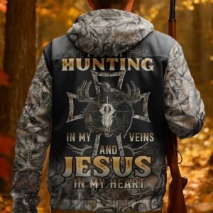 Hunting In My Veins And Jesus In My Heart All Over Print Outdoor Jacket