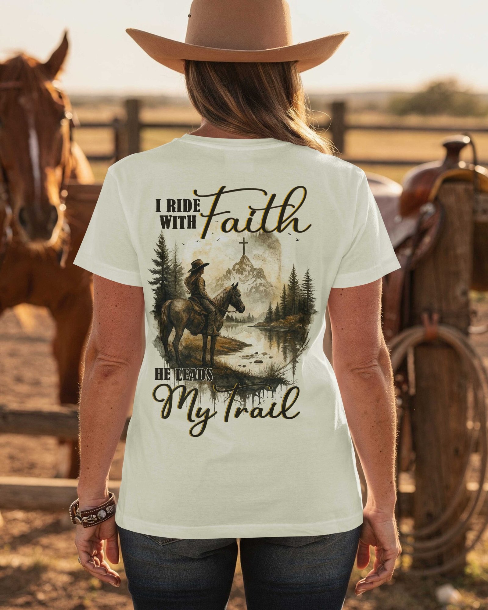 I Ride With Faith He Leads My Trail T-Shirt - Image 7