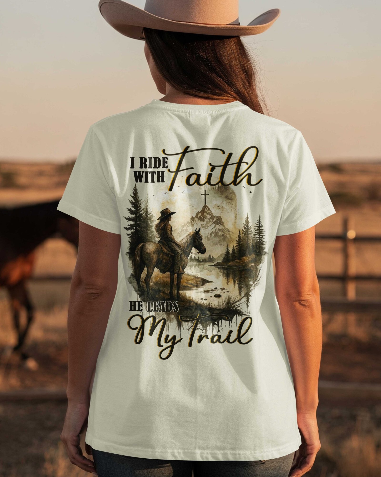 I Ride With Faith He Leads My Trail T-Shirt - Image 5