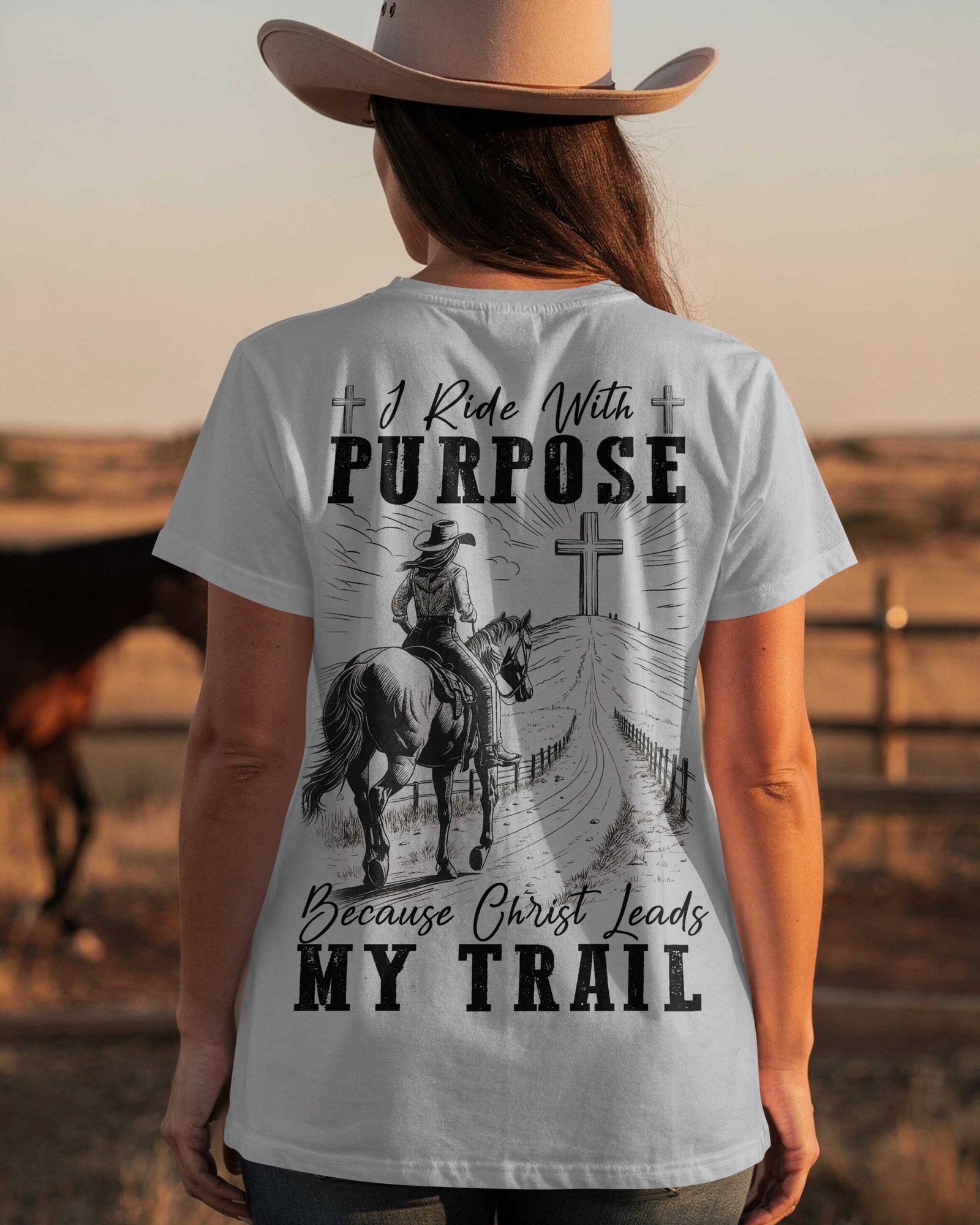 I Ride With Purpose Because Christ Leads My Trail T-Shirt