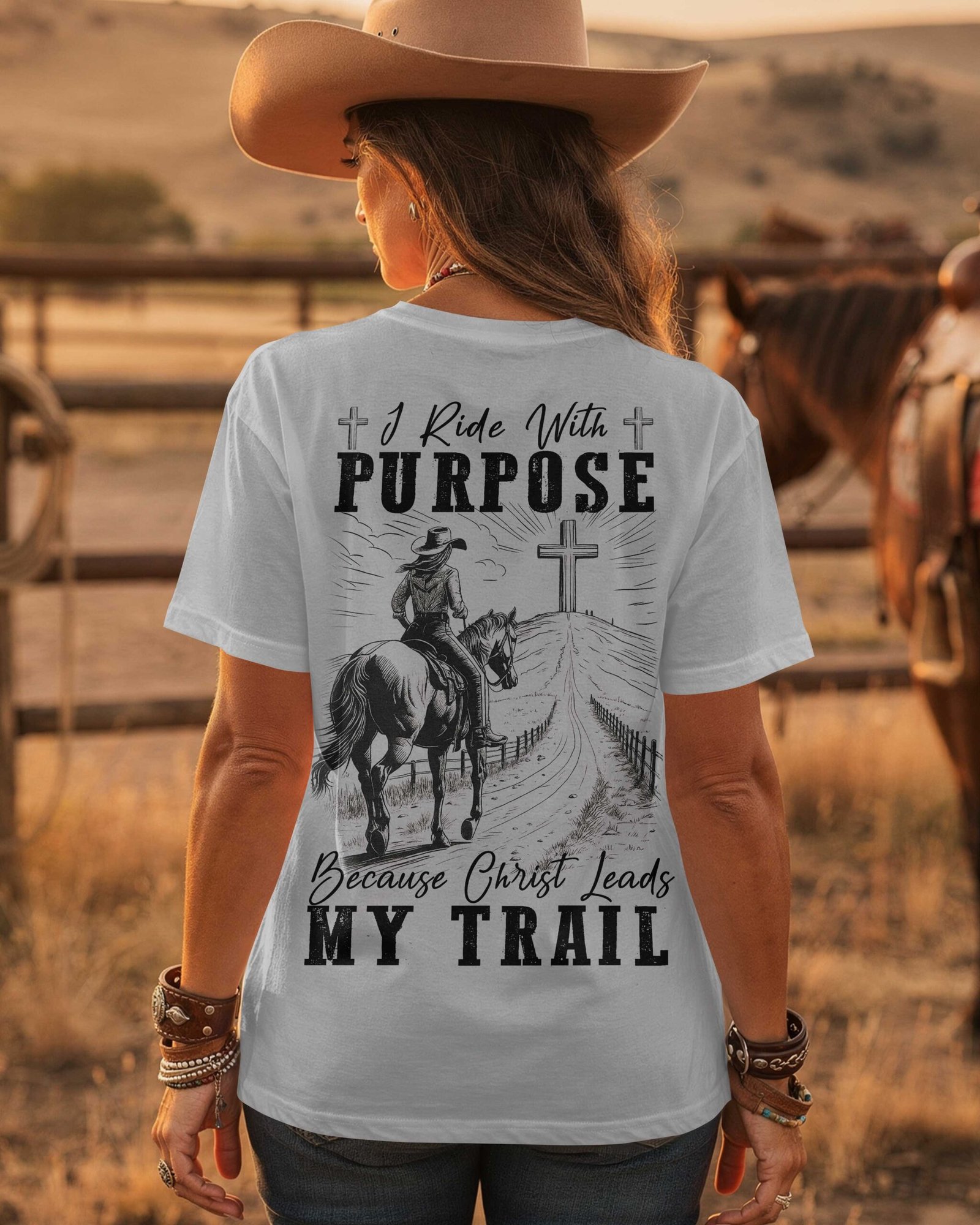 I Ride With Purpose Because Christ Leads My Trail T-Shirt - Image 4