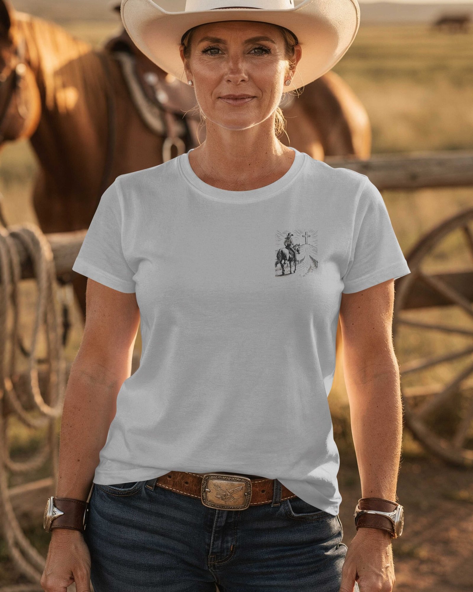 I Ride With Purpose Because Christ Leads My Trail T-Shirt - Image 2