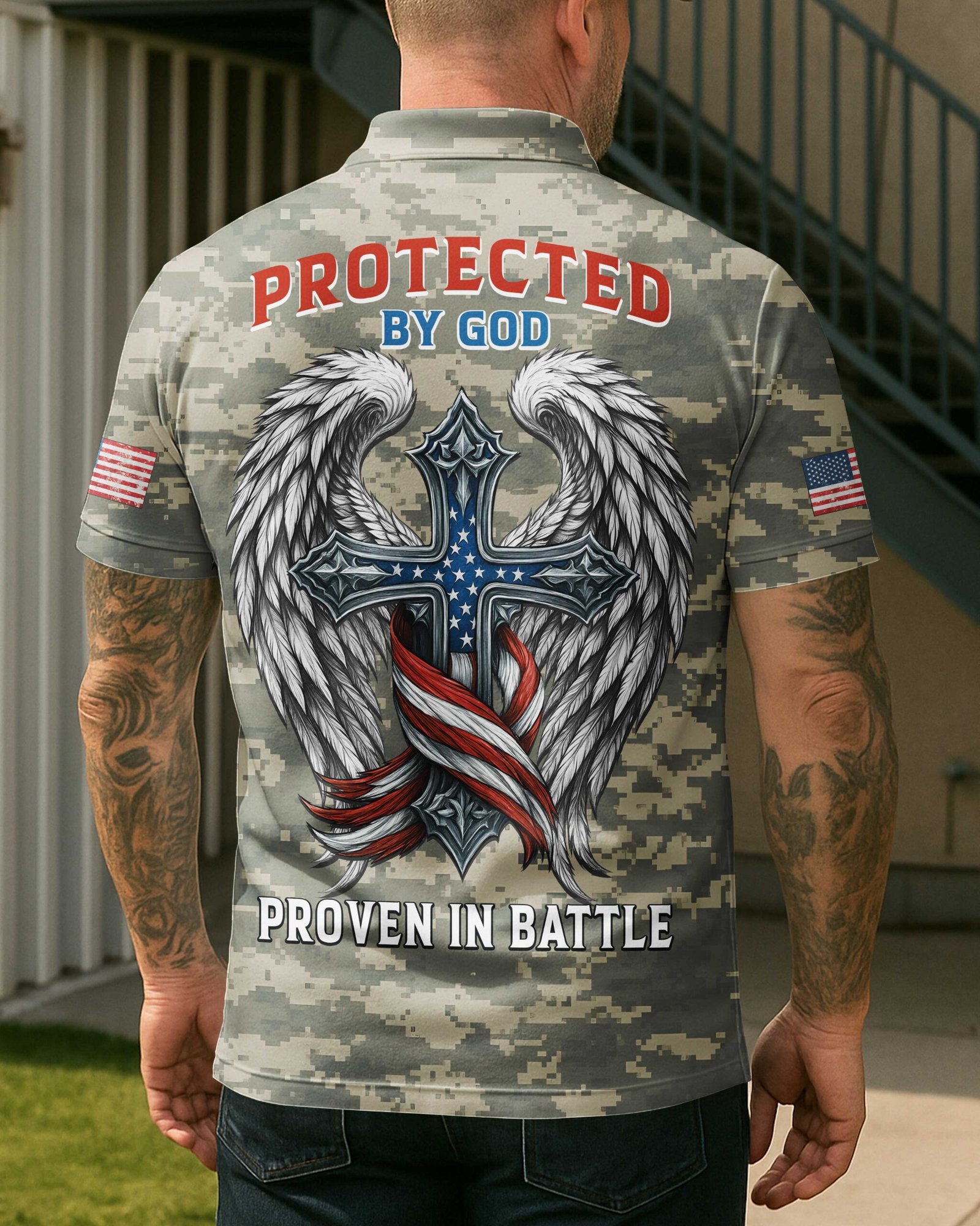 Protected By God All Over Print Polo - Image 2