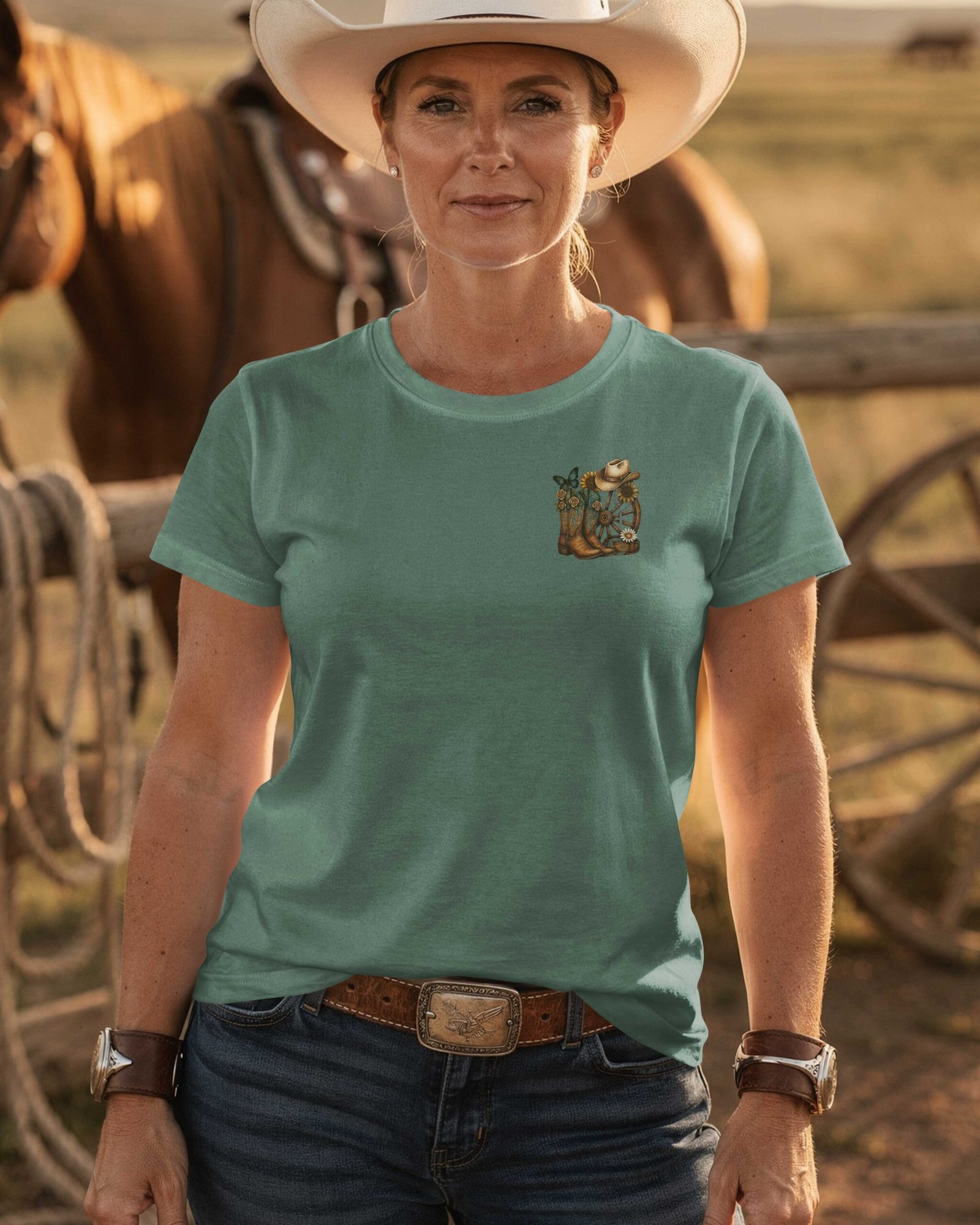 This Cowgirl Doesn't Wander Lost I Ride The Trail God Leads T-Shirt - Image 6