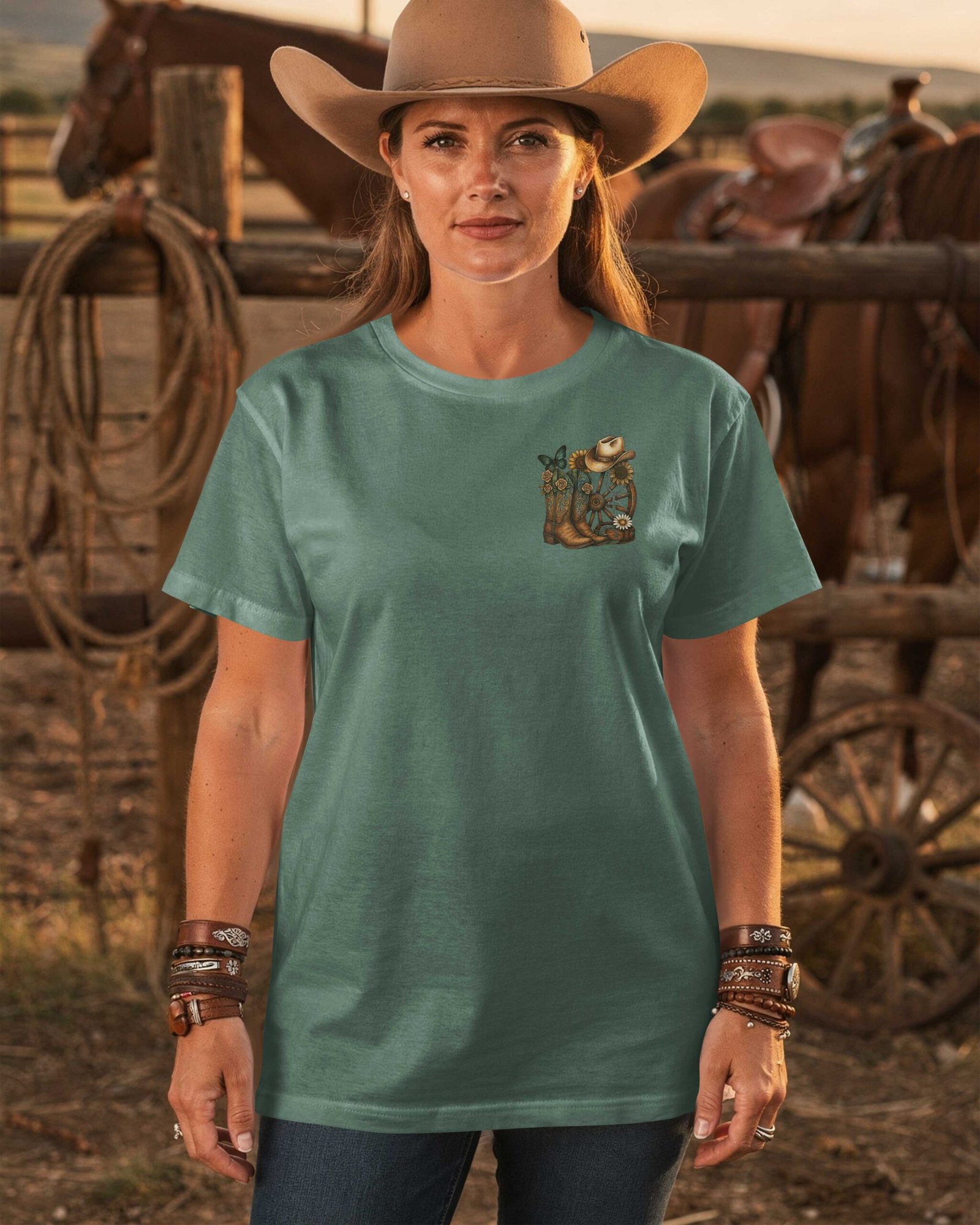 This Cowgirl Doesn't Wander Lost I Ride The Trail God Leads T-Shirt - Image 2