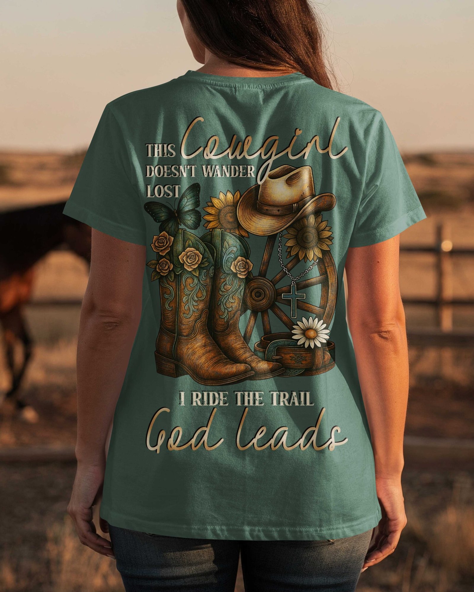 This Cowgirl Doesn't Wander Lost I Ride The Trail God Leads T-Shirt