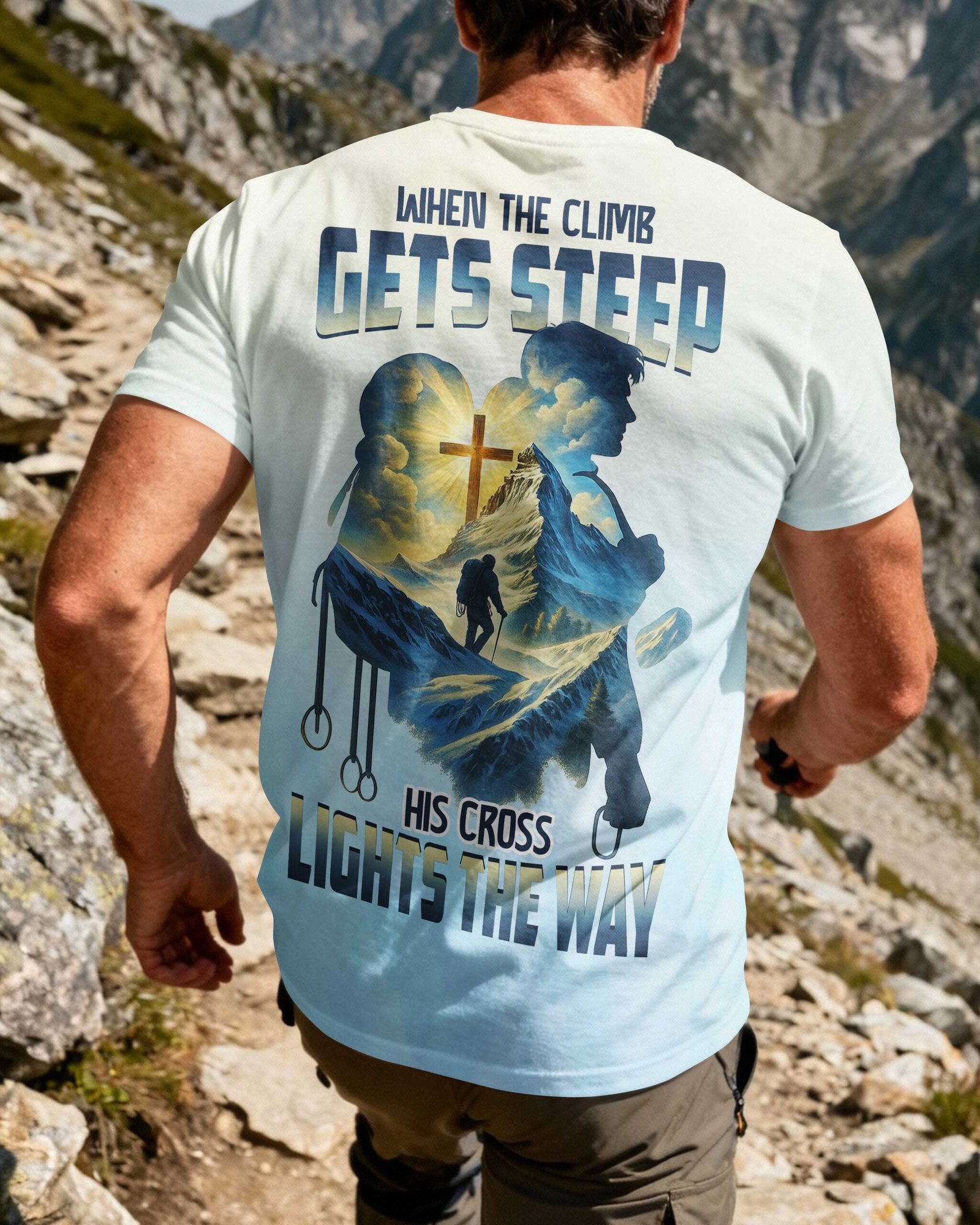 When The Climb Gets Steep His Cross Lights The Way T-Shirt - Image 5
