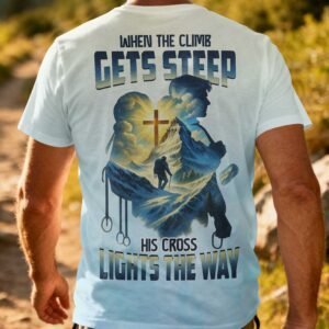 When The Climb Gets Steep His Cross Lights The Way T-Shirt